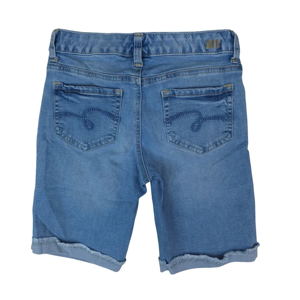 Justice Denim‎ Shorts Girls 12 Blue Distressed Frayed Hem Stretch Bermuda